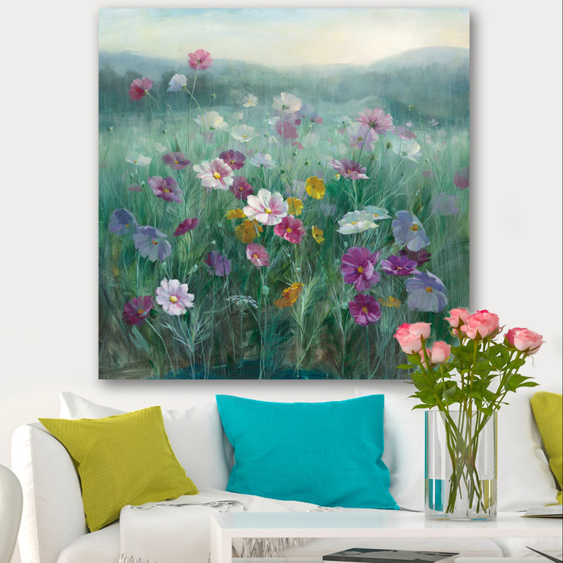 Flower Field Canvas Wall Art, Floral Landscape Painting Print - Flower Field, 46" H x 46" W x 1.5" D