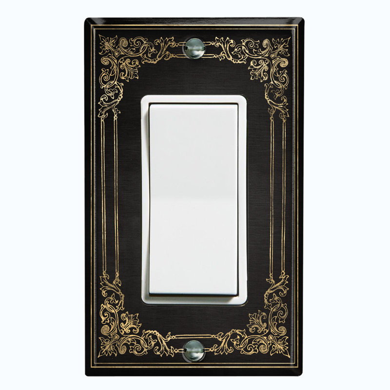 Metal Light Switch Plate Outlet Cover (French Victorian Frame Black 10 - Single Rocker)