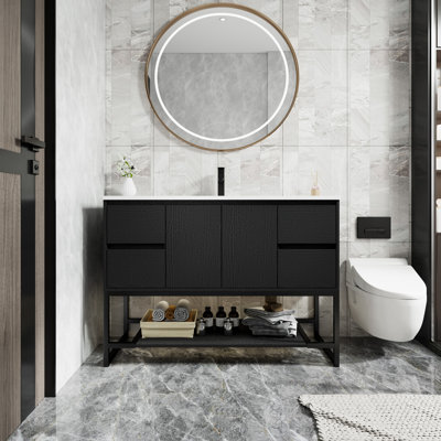 48 Inch Single Sink Freestanding Metal Frame Bathroom Vanity With Sink Top, Faucet, Modern Bathroom Vanity With Storage Cabinet And Open Shelf