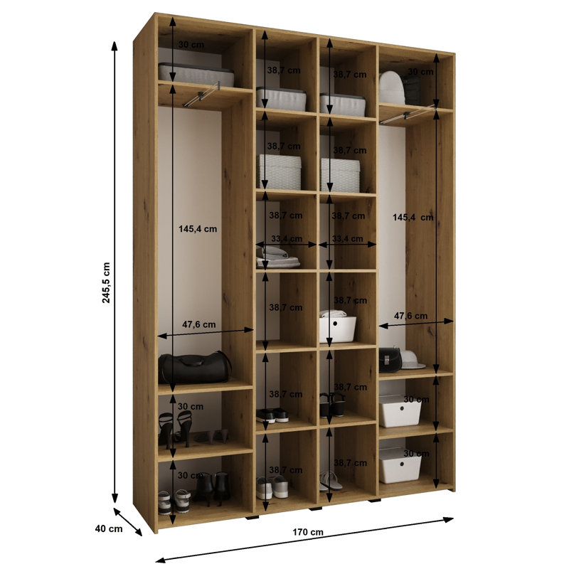 4 Door Manufactured Wood Wardrobe, 245.5 cm H x 170 cm W x 40 cm D