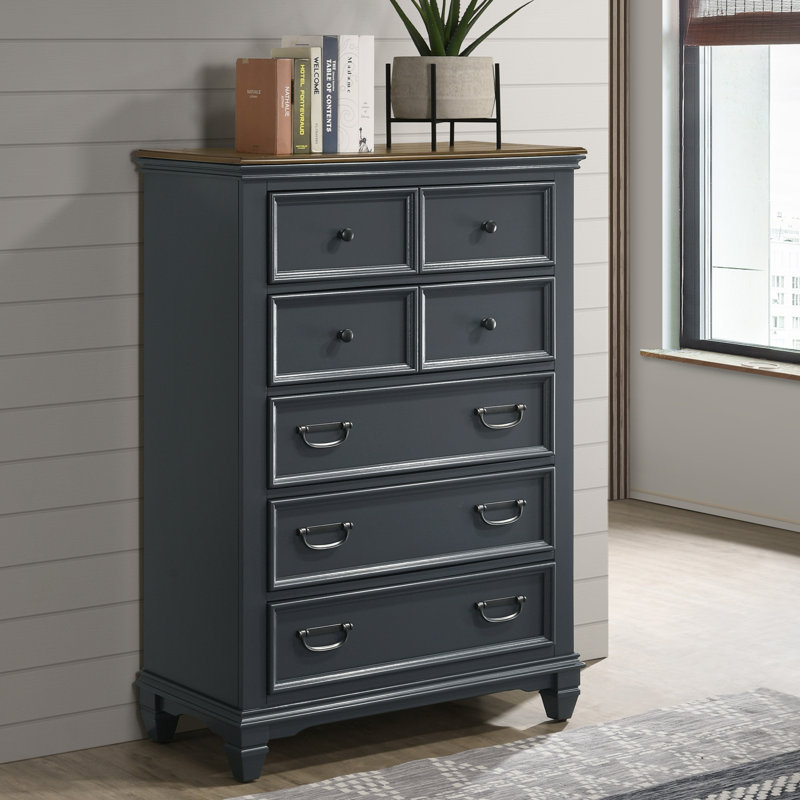 Commode 5 tiroirs Semaj, Bleu