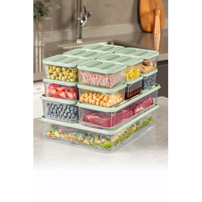 15-Piece Mint Storage Box Set, 100% Plastic | Includes 2 Large Boxes (4.3 x 11.8 x 2.8 in, 56.2 fl oz), 1 Medium Box (9.1 x 11.4 x 2.6 in, 118.3 fl oz), 12 Small Boxes (3.5 x 4.1 x 2.2 in, 11.8 fl oz) | Dishwasher Safe, Ideal for Organizing Home & Office