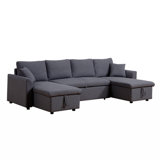 U-Shape Pull-out Sleeper Sectional Sofa with Double Storage Spaces ,BEIGE