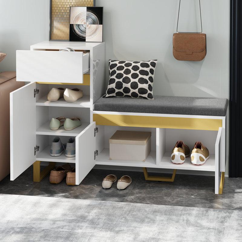 7 Pair Shoe Storage Bench, White