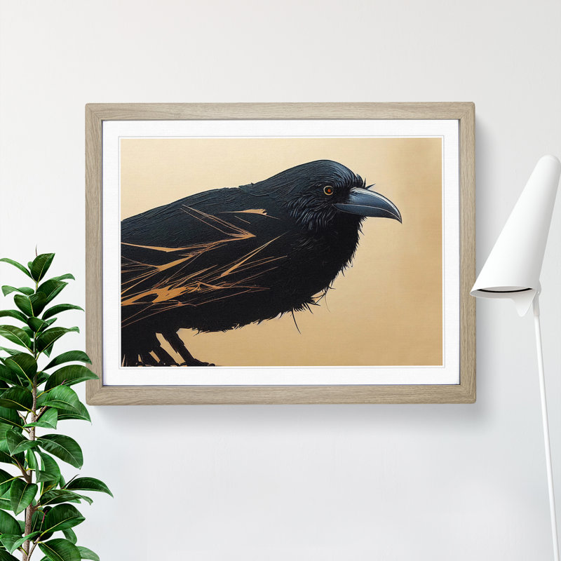 XH1022-7334X Raven Bird Vol.4 1 Piece Single Picture Frame Wall Art, 46cm H x 64cm W x 2cm D, Oak Framed