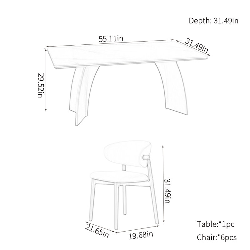 Rectangular Rock plate Dining Table sets, 29.52"H x 55.11"L x 31.49"W