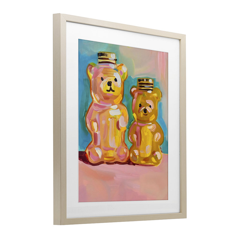«Joyful Honey Bears Duo», reproduction imprimée sous verre, conception de The Prints Vibe, 16 x 13
