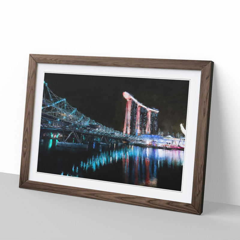 Helix Bridge at Marina Bay in Singapore - Framed Print, 36cm H x 48cm W x 2cm D, Walnut Framed