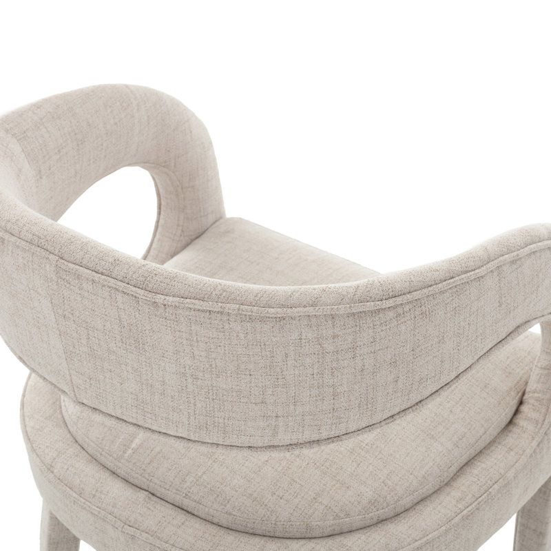 Beige Linen Upholstered Arm Chairs with Wood Legs, Set of 2