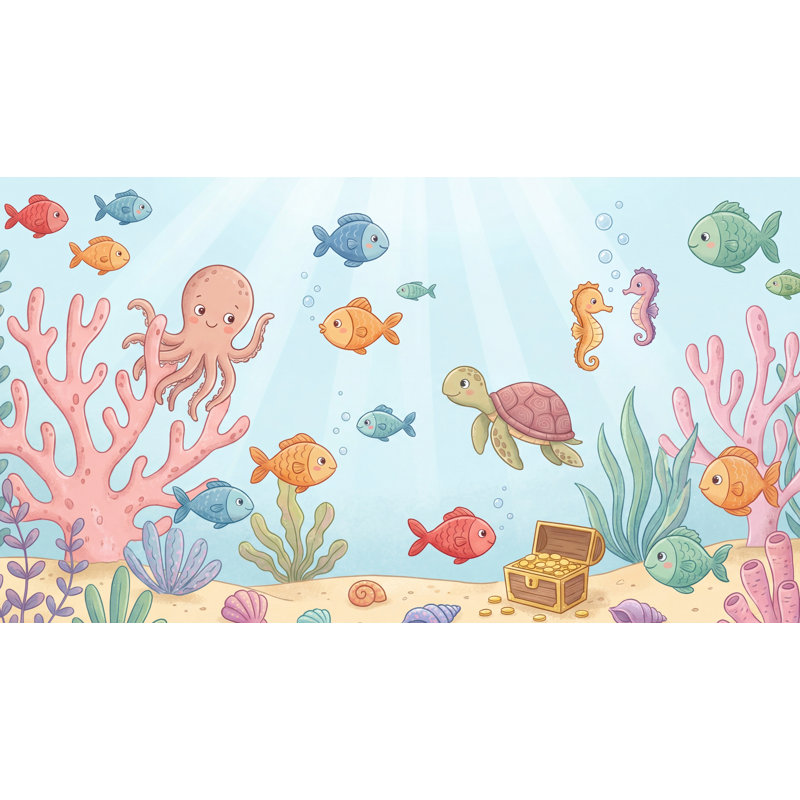 Décoration murale sous-marine Sea Creatures, 200 po x 120 po, Peler et coller