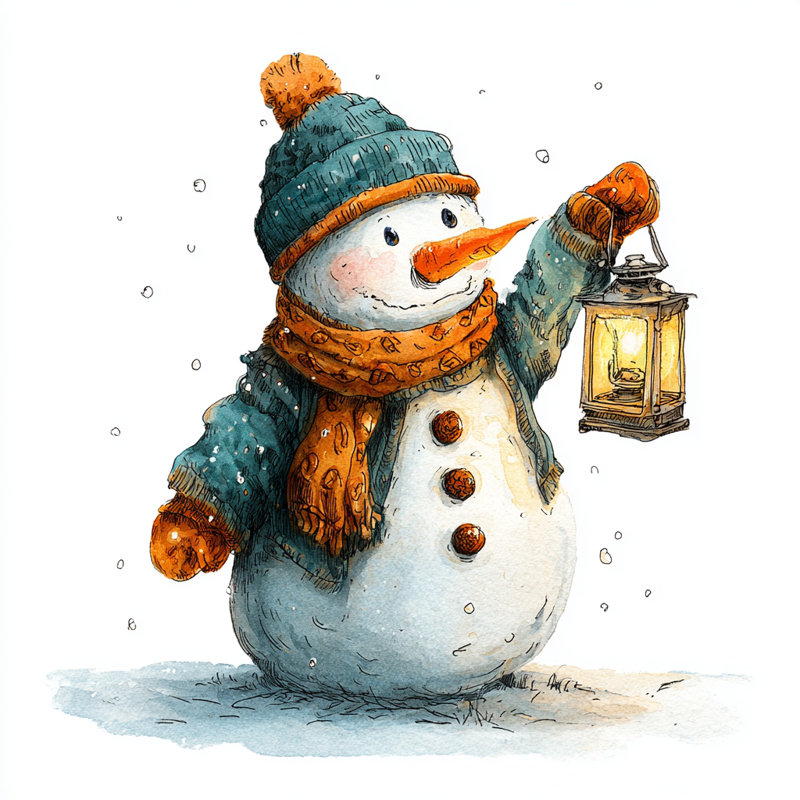 Bonhomme de neige avec lanterne, art mural sur toile tendue
