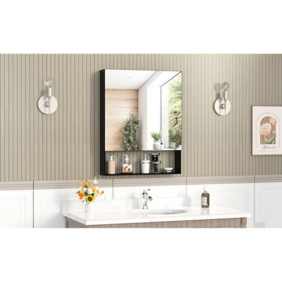 30'' Wide 24'' Deep Bathroom Storage Mirror With Cabinet, Aluminum Framework, Black, Adjustable Shelves For Toiletries X And Storing