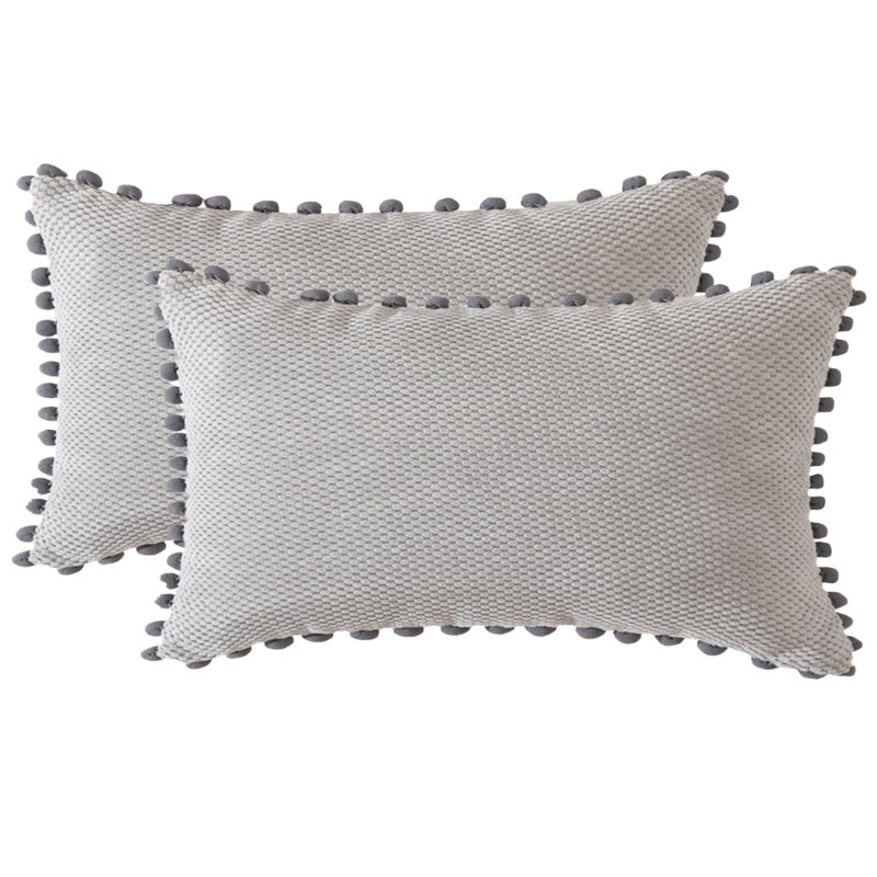 Pom-poms Cotton Blend Reversible Throw Pillow, Pillow Cover Only - No Insert, Light Gray