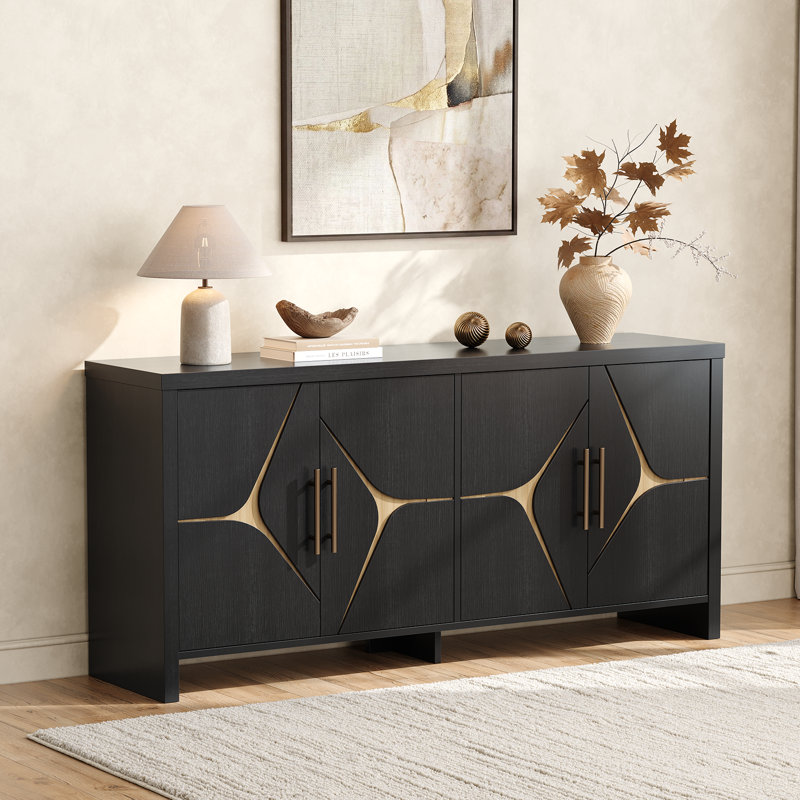 62.7'' W Craft Sideboard Buffet With 4 Doors & Adjustable Shelves & LED Light, Black