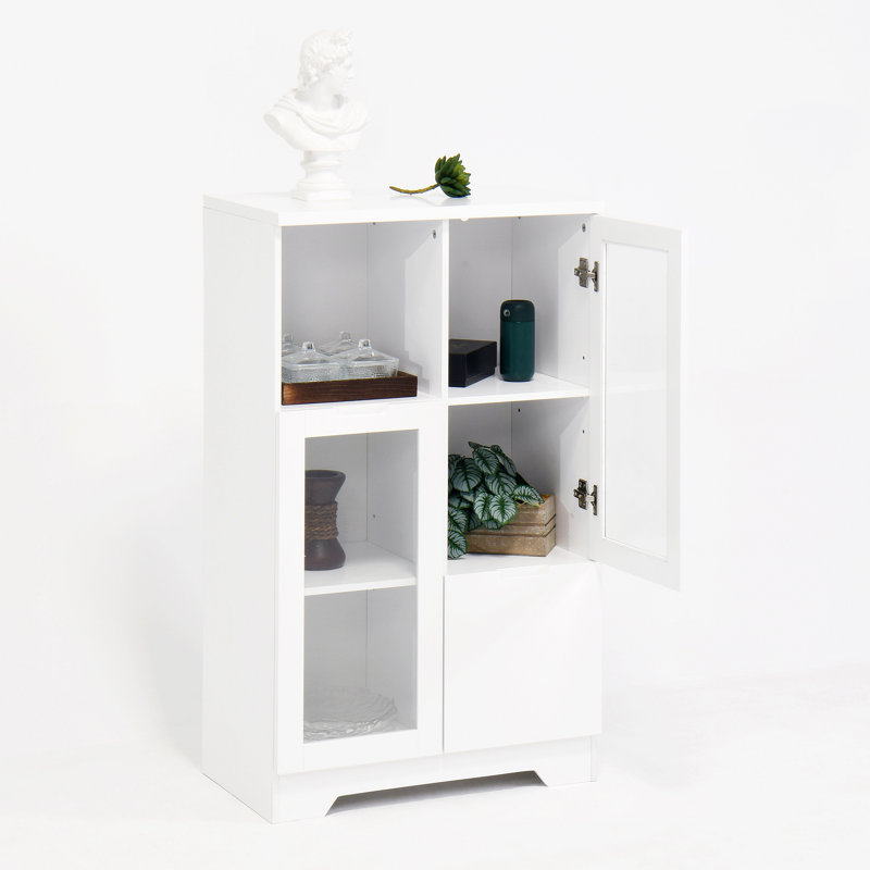 Armoire peinte en panneau de fibres à densité moyenne avec portes et tiroir en verre, espace de rangement ouvert, chambre à coucher, salon