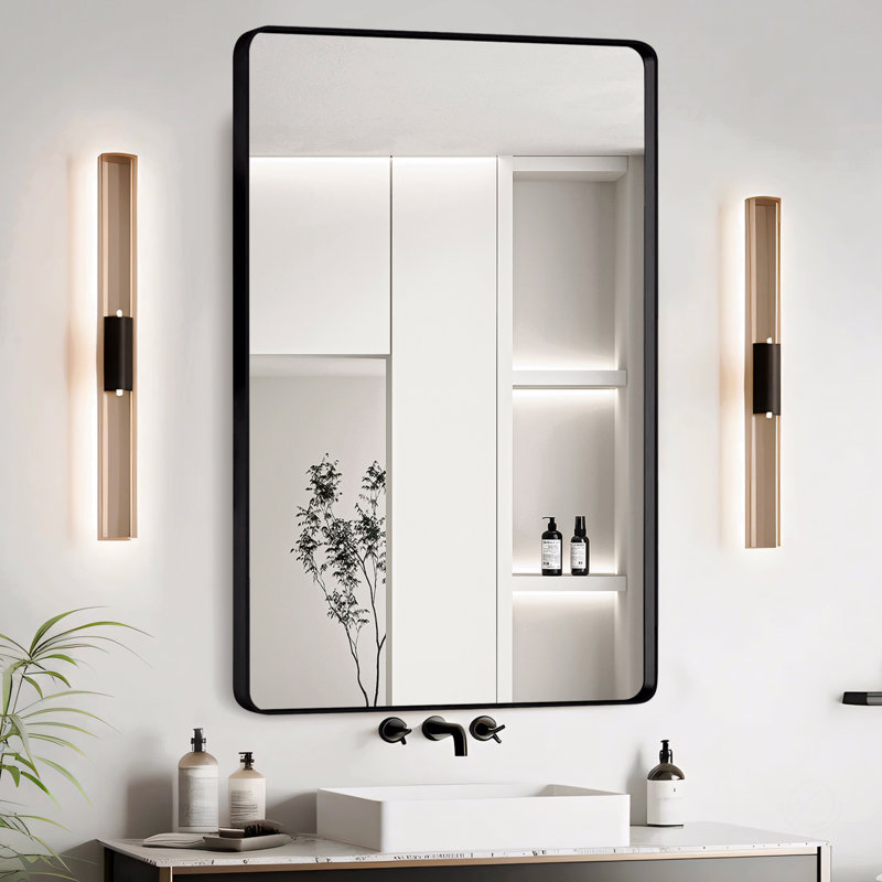 Miroir de salle de bain, 24 po x 36 po, Noir, Rectangulaire