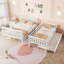 Lit superposé simple en bois d'hévéa blanc avec lit gigogne, échelle convertible, garde-corps et conception amovible-940591589