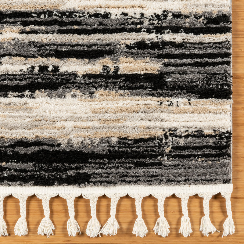 Gertmenian Rafe Dax Modern Abstract Grey/ Black/ Ivory Polyester Microfiber Plush Area Rug, Rectangle 5'3" x 7'