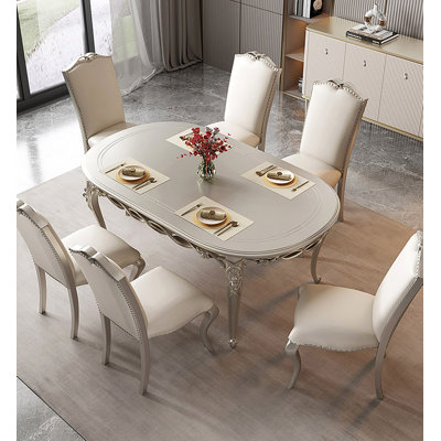 American Light Luxury Carved Oval Dining Table
