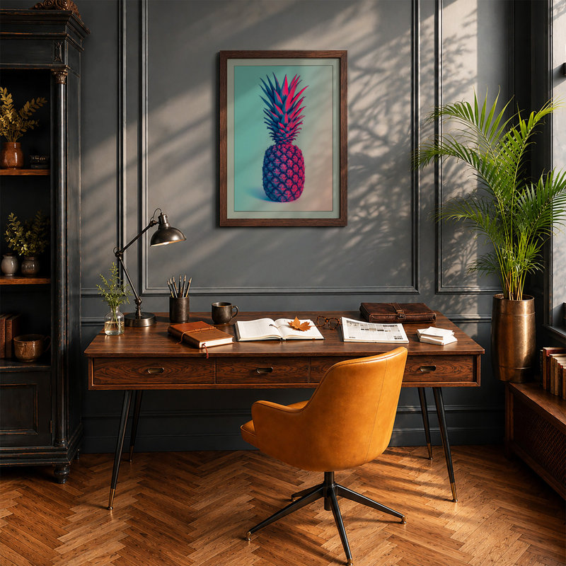Pineapple Modern - Framed Print, A2 - 59.4 x 42.0 cm, Walnut
