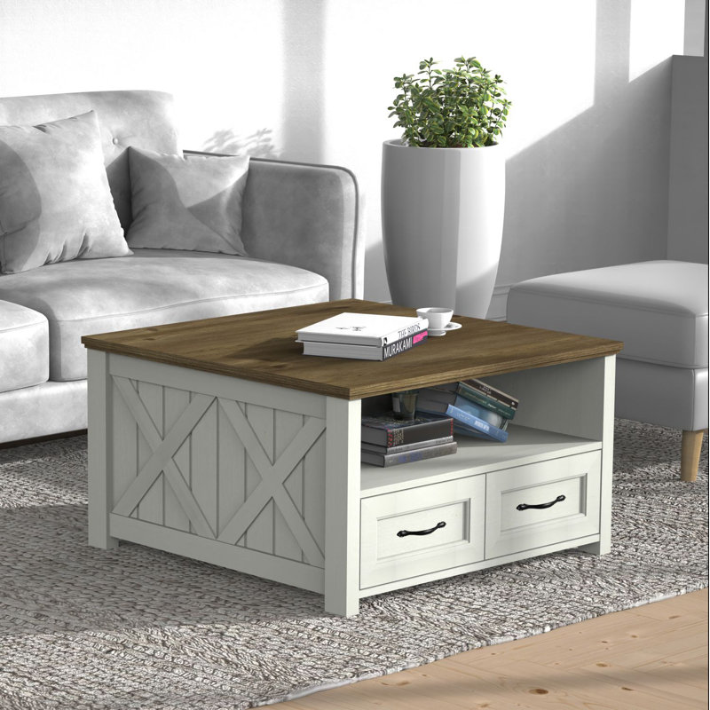 Square Storage Coffee Table With 4 Drawers, Dark Brown Wood