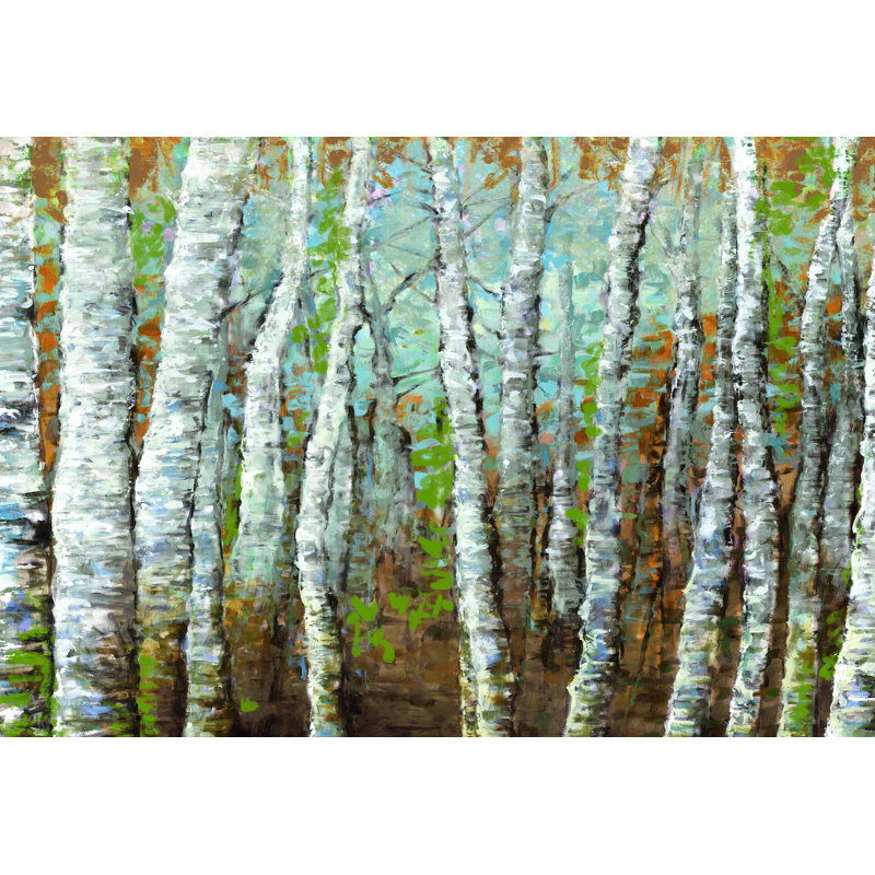 " Neutral Painted Birches " Painting Print, 8" H x 12" W, Blue
