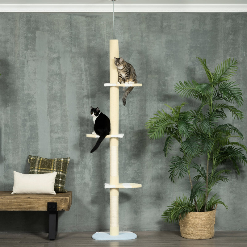 Tour pour chat, du sol au plafond, plateformes réglables de 87 à 103 pouces, poteaux à griffer, jaune pour chats 4 gigognes,