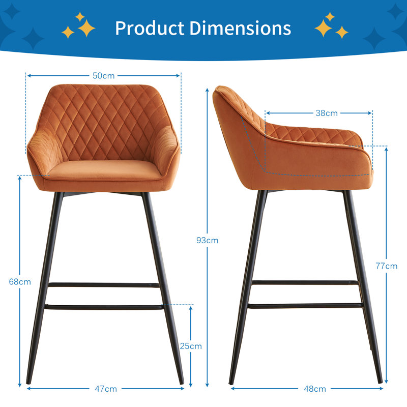 Upholstered Counter Stool, Velvet, Orange