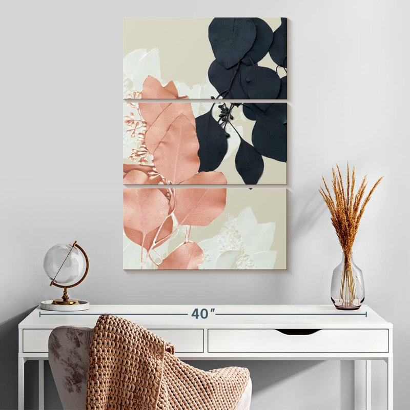 Harnek indigo et feuilles de rosé I, H 32 po x l 20 po