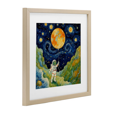 Impressionnant astronaute impressionniste dans l'espace, reproduction sous verre, design par Angie Hawke