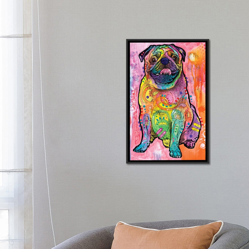 « carlins & baisers », impression sur toile, H 26 po x l 18 po x P 1,5 po, Toile avec cadre noir, Pas de tapis