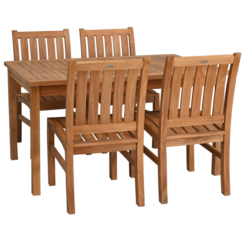 5 Piece Teak Wood Outdoor Patio Bistro Dining Set Including 55" Rectangular Table With 4 Abaco Side Chairs