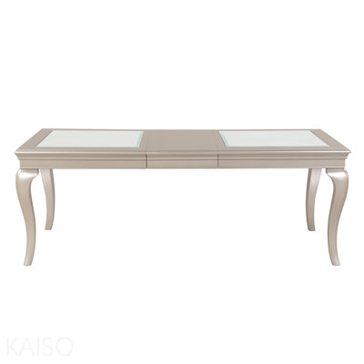 Modern Glamourous 1pc Dining Table With Separate Extension Leaf Cabriole Legs Insert Glass Panels Traditional Furniture