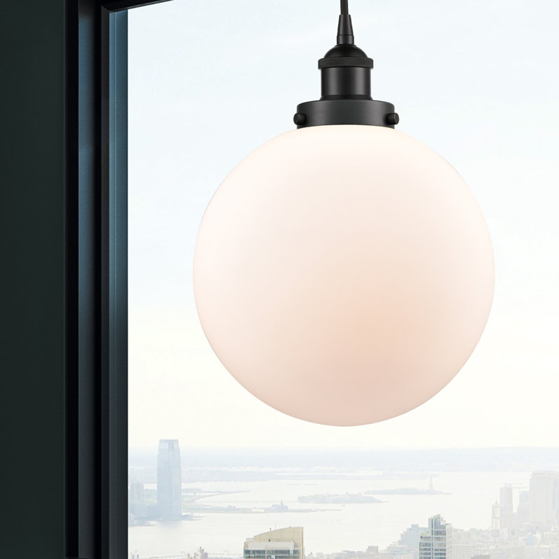 Luminaire suspendu sphère 1 lumière Frederick, Blanc mat, Noir mat