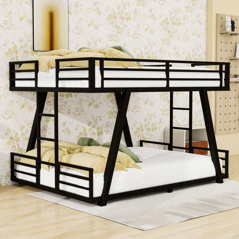 Metal Bunk Bed with Dual Ladders and Reinforced Stability, Full Over Full