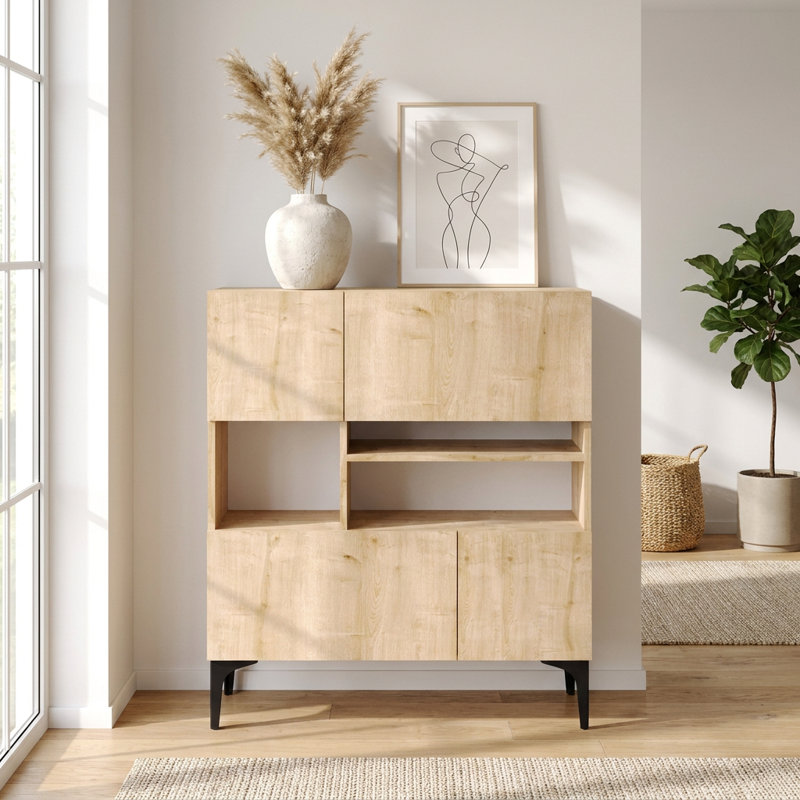 Console asymétrique moderne avec rangements ouverts et fermés