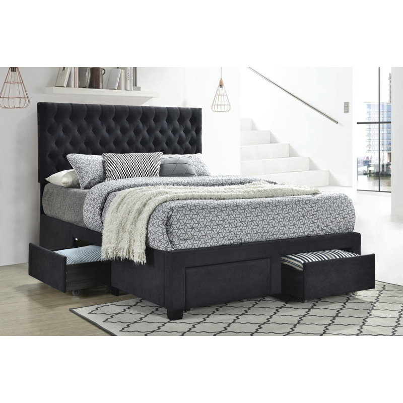 Lit plateforme tapissier avec rangement Sandip, Gris anthracite, Très grand