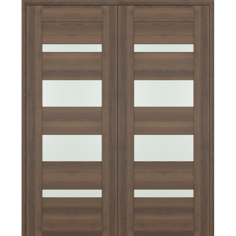 Porte standard en bois lambrissé et verre préfini, 55,5 po x 95,24 po, Noyer
