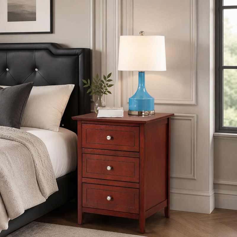 Transitional Cherry Wood Nightstand For Bedrooms