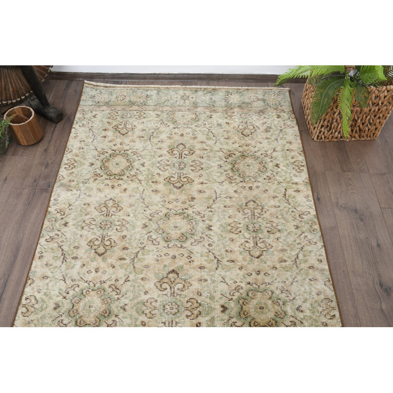 1.4 x 3.6 Ft Vintage Wool Patchwork Runner, Beige Rug