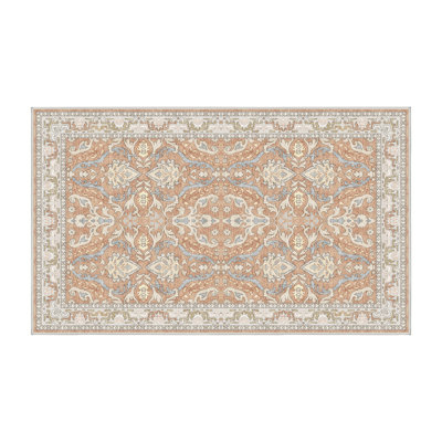 Tapis oriental en chenille / polyester tissé à la main Firaz en rouge / beige