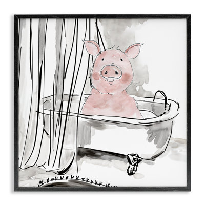 Minimal Bathtub Piggy Framed Giclee, design by Carol Robinson