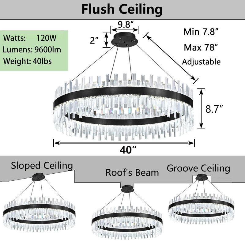 Glam Dimmable Led Crystal Chandelier, Matte Black