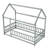 Twin Size House Floor Wooden Bed With Roof Frame,Safety Guardrails,Grey-1394489683-1394489684