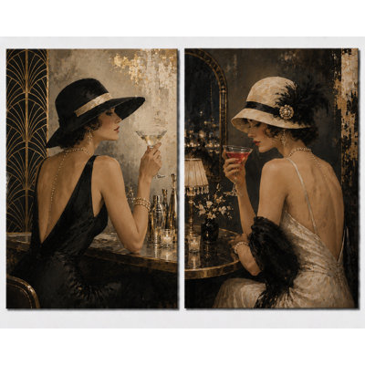 Extra-large Set of 2 Roaring 20s Cocktail Lounge Wall Art Canvas Print Vintage Gatsby Glam Decor for Bar Dining Room Living Room 24x36 Inch Canvas Print - Ready to hang