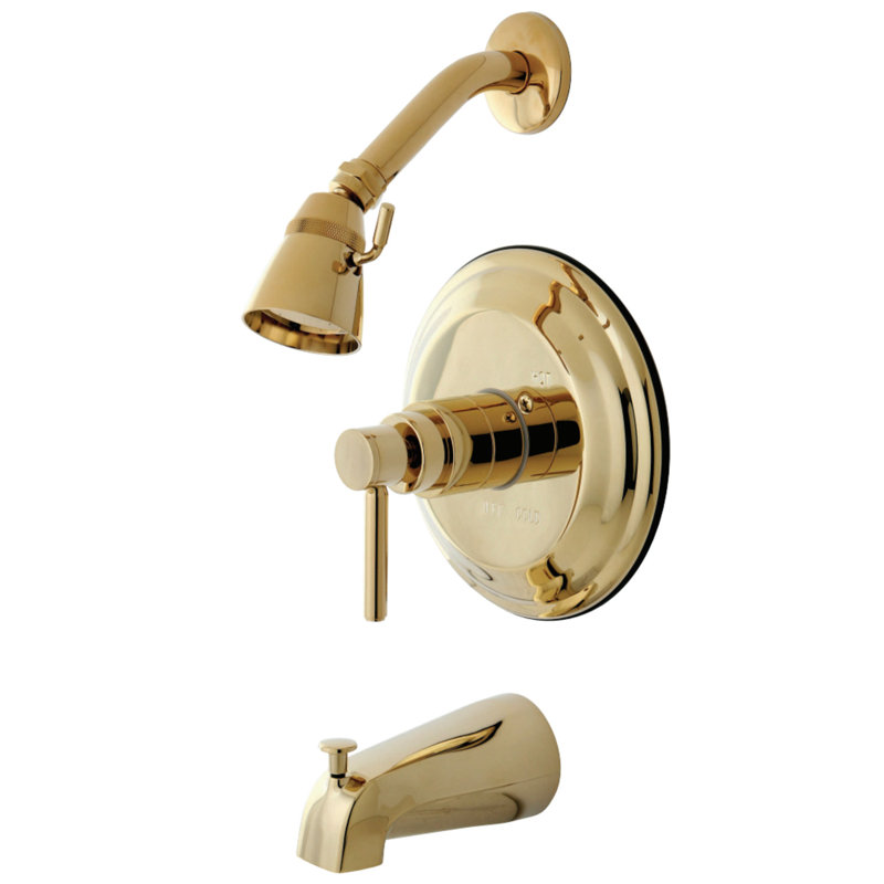 Robinet de baignoire et douche à pression équilibrée à poignée simple Kingston Brass Concord, Laiton poli