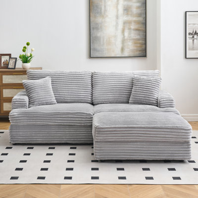 3 - Seat Grey Corduroy 89.5 Inch With Single Storage Leg And Four Pillows, Cloud Soft , Modern For Living Office, Independent Spring High Resilience Memory Pillows Leg, Comfortable Elastic Pad Foam
