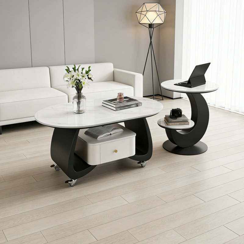 Table basse 2 pièces avec rangement Fralick, H 17,71 po x L 39,37 po x l 19,68 po, Black/White