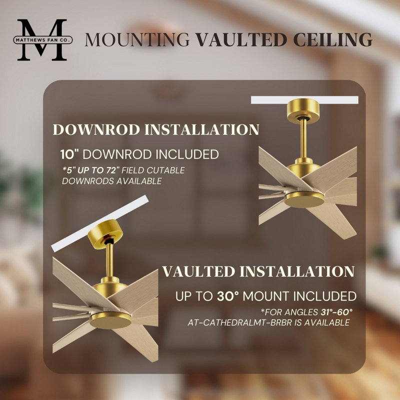 Ariella - Eight Blade Ceiling Fan - Brushed Brass Finish - Matte Black Blades, Brushed Brass, Light Maple Tone