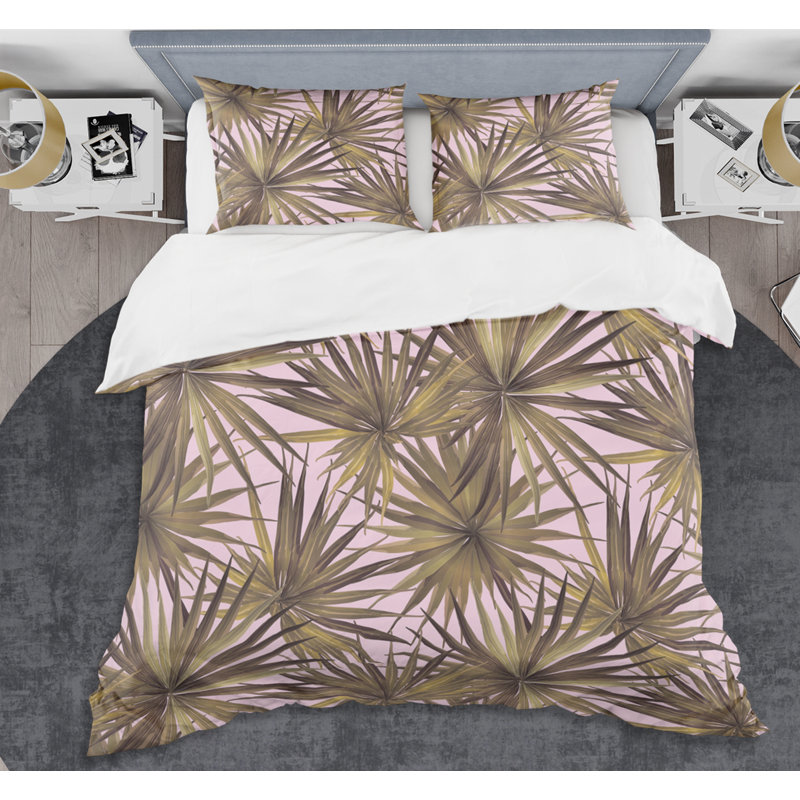 Ensemble de housse de couette à feuilles tropicales mid-century, Housse simple + 1 taie décorative
